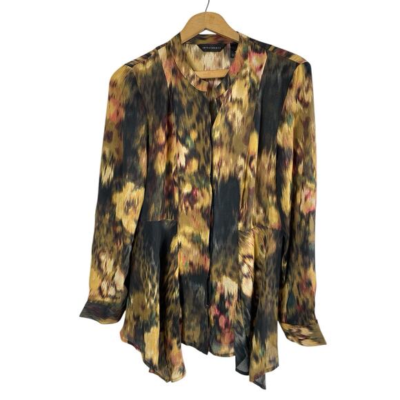 Investments Blouse Top Button Up Watercolor Floral Animal Print Romantic Boho M - Picture 2 of 14